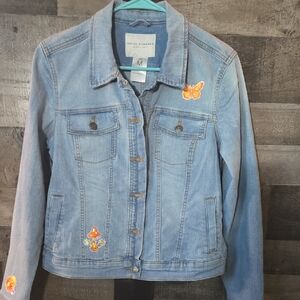 Light Blue Upcycled Denim Jacket sz M w/fun Groovey Patches!